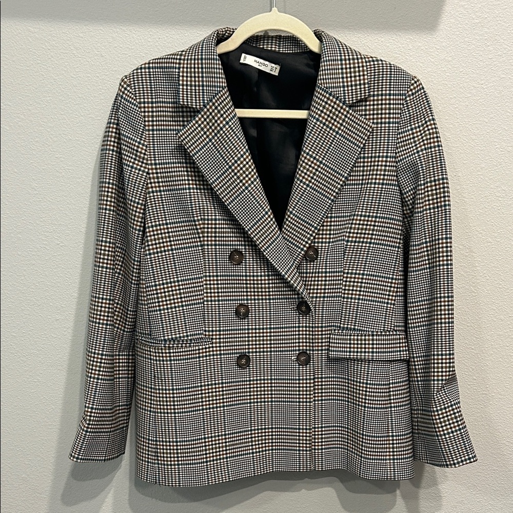 Mango Women's Double-Breasted Plaid Blazer